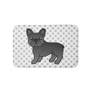 Black French Bulldog Cute Cartoon Dog & Paws Bath Mat