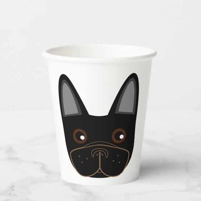 Black French Bulldog Face Paper Cups (Front)