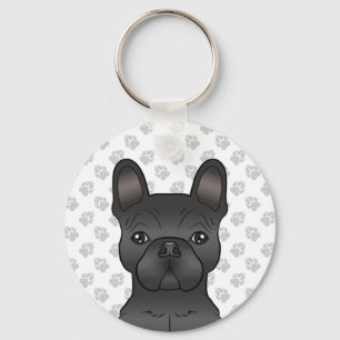 Black French Bulldog / Frenchie Cartoon Dog Head Key Ring