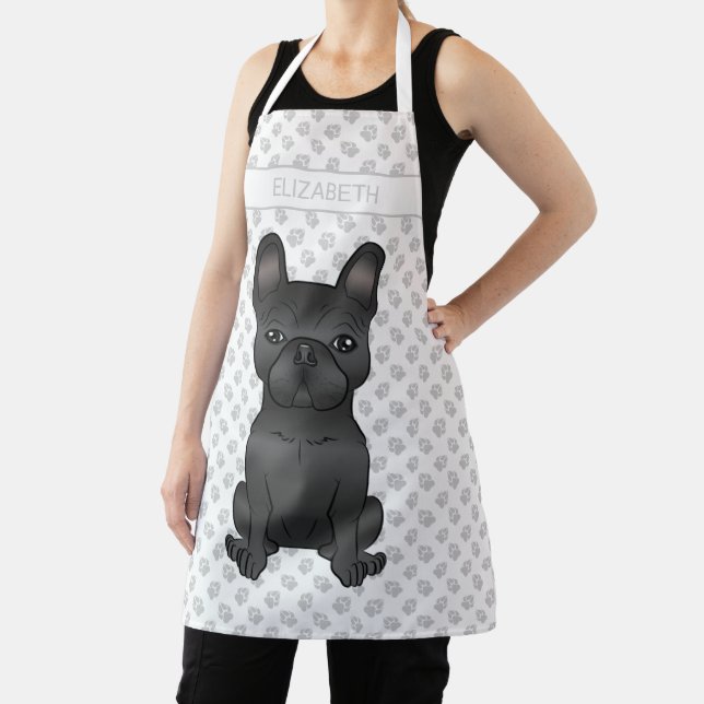 Black French Bulldog / Frenchie Cartoon Dog & Name Apron (Insitu)