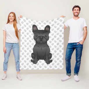 Black French Bulldog / Frenchie Cartoon Dog & Paws Fleece Blanket