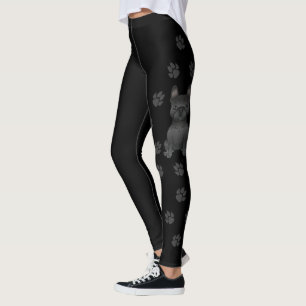 Black French Bulldog / Frenchie Cartoon Dog & Paws Leggings