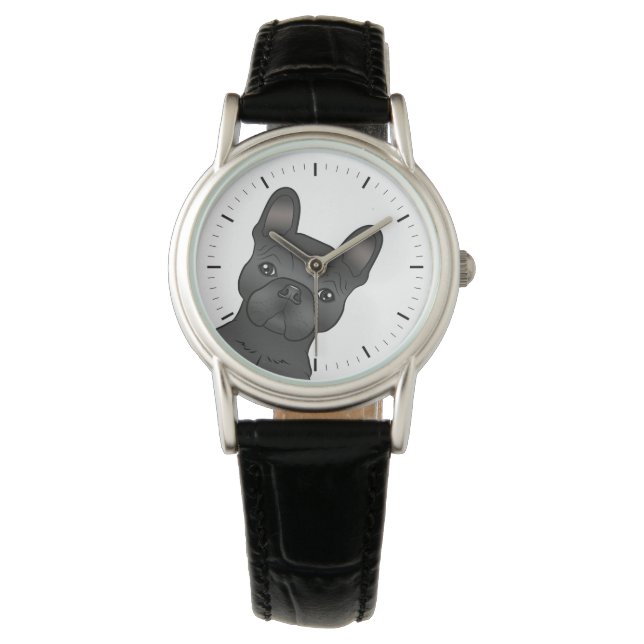Black French Bulldog / Frenchie Cute Cartoon Dog Watch (Front)