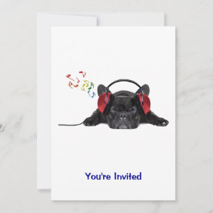 Black French Bulldog Grooving to His Tunes Invitation