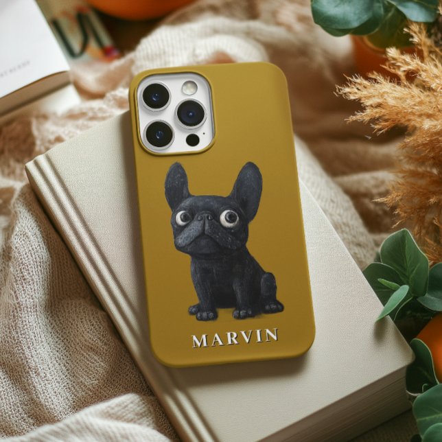 Black French Bulldog Mustard Yellow Illustration  Case-Mate iPhone Case (Creator Uploaded)