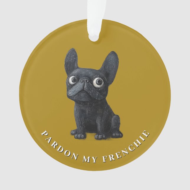 Black French Bulldog Mustard Yellow Illustration  Ornament (Front)
