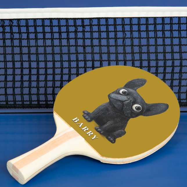 Black French Bulldog Mustard Yellow Illustration  Ping Pong Paddle (Insitu)