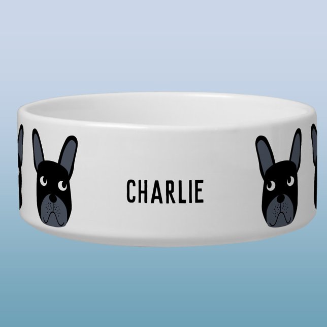 Black French Bulldog Name Bowl (Fun personalized name French Bulldog dog or pet bowl)
