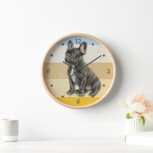 Black French Bulldog Retro Sunset Clock