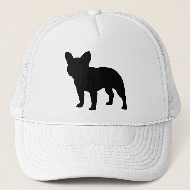 Black French Bulldog Silhouette Frenchie Lover's Trucker Hat (Front)