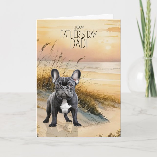 Black French Bulldog Sunset Beach Father's Day Holiday Card (Front)