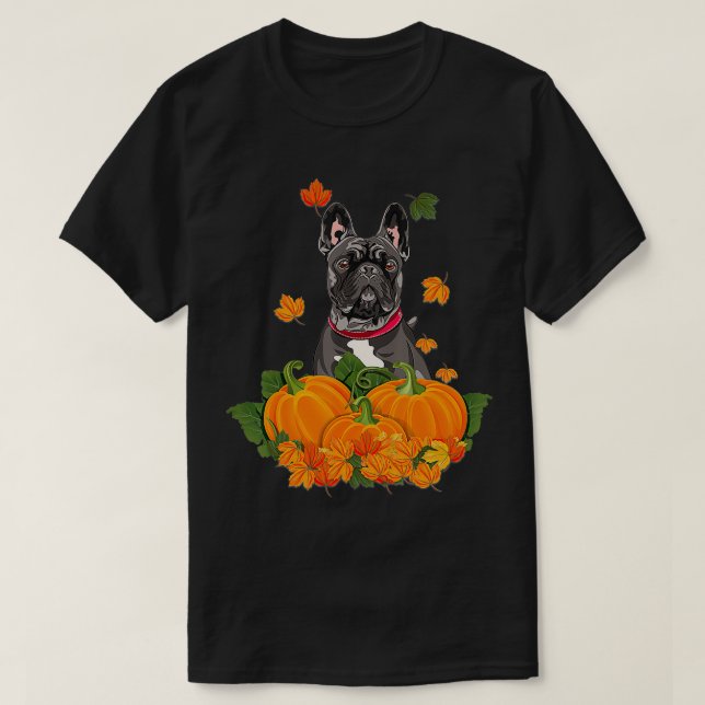 Black French Bulldog Thanksgiving Pumpkin Fall Gif T-Shirt (Design Front)