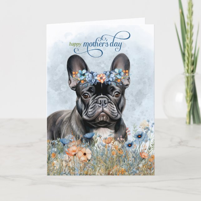 Black French Bulldog Wildflowers Mother's Day Holiday Card (Front)