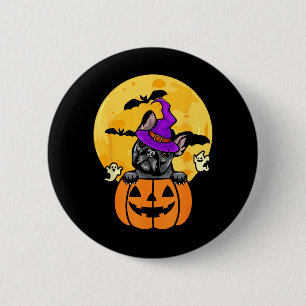 Black French Bulldog Witch Dog Lover Halloween 6 Cm Round Badge