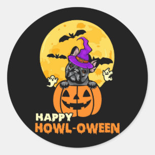 Black French Bulldog Witch Dog Lover Happy Classic Round Sticker