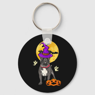Black French Bulldog Witch Halloween Costume Dog Key Ring