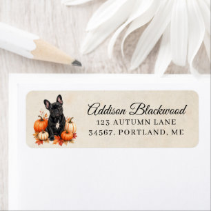 Black French Bulldog with Autumn Pumpkins Return Address Label