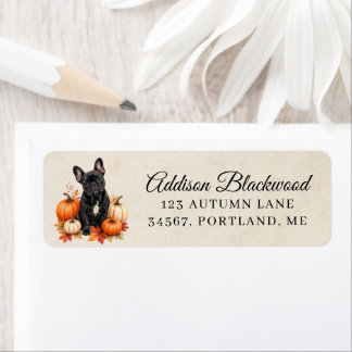 Black French Bulldog with Autumn Pumpkins Return Address Label