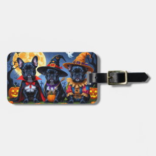 Black French Bulldogs Pumpkin Halloween Funny Luggage Tag