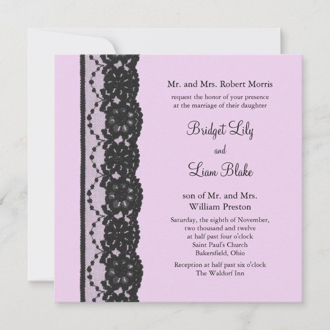 Black French Lace Wedding Invitation (Front)