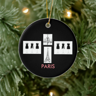 Black French Paris Themed Christmas Ornament