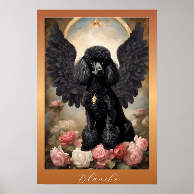 Black French Poodle Classical Art Portrait Poster (Front)