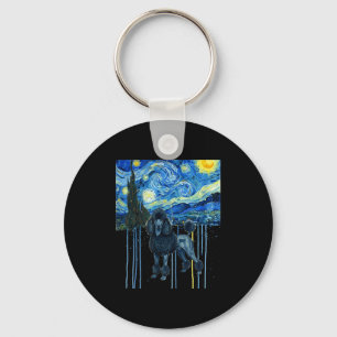 Black french poodle starry night style watercolor key ring