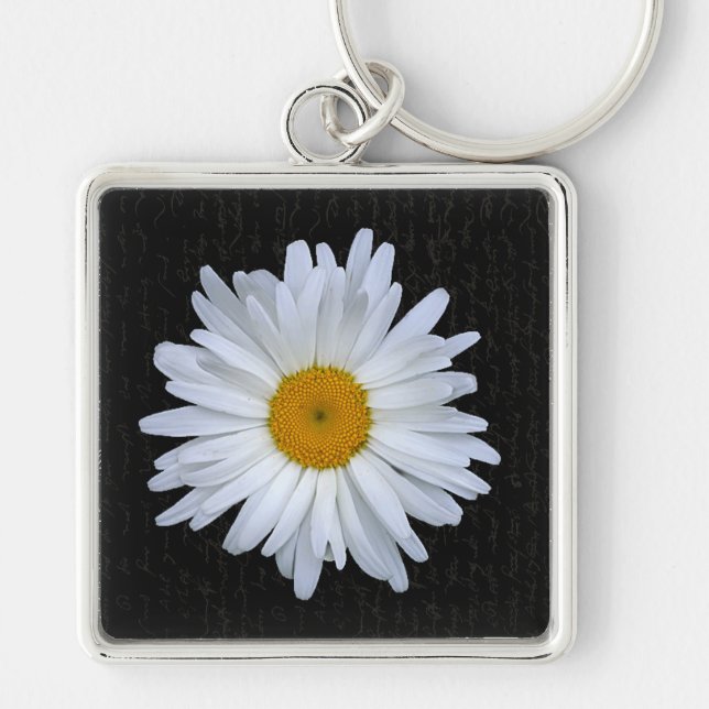 Black French Script & Daisy-  Keychain (Front)