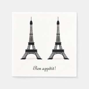 Black French Theme Eiffel Towers Bon Appetit Napkin