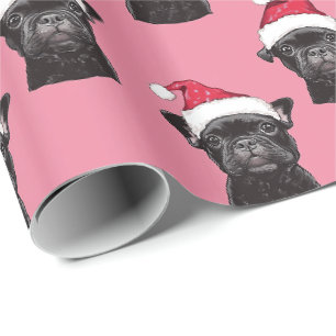 Black Frenchie Dog Pink Christmas Wrapping Paper