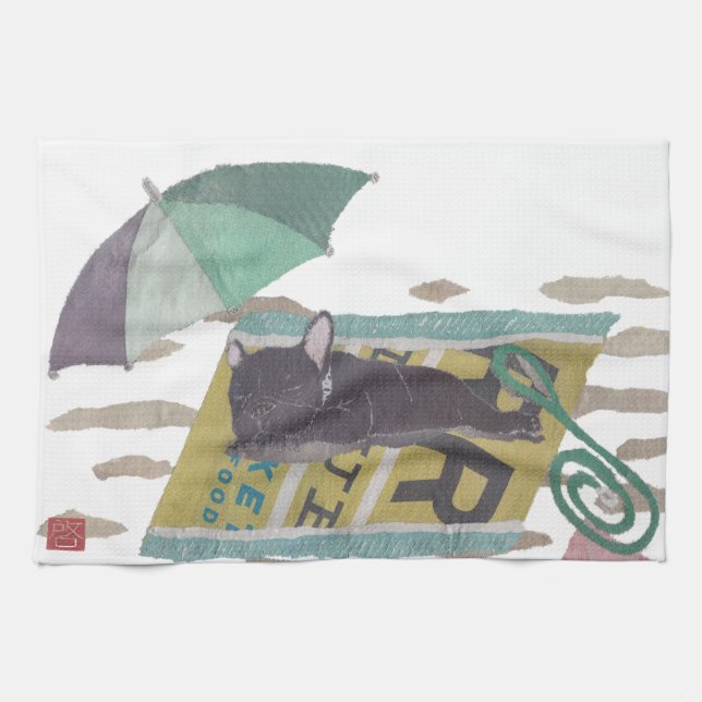 Black Frenchie, French Bulldog, Pop Dog Art Tea Towel (Horizontal)