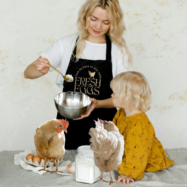 Black Fresh Eggs Gold Hen Chicken Apron (Creator Uploaded)