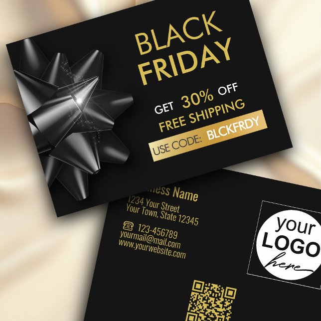 Black Friday Sale Classy Bow QR Code Discount Card (Creator Uploaded)