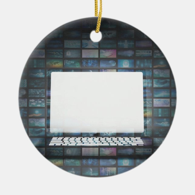 Black Friday Sale Copy Space on Glowing Laptop Ceramic Ornament (Front)