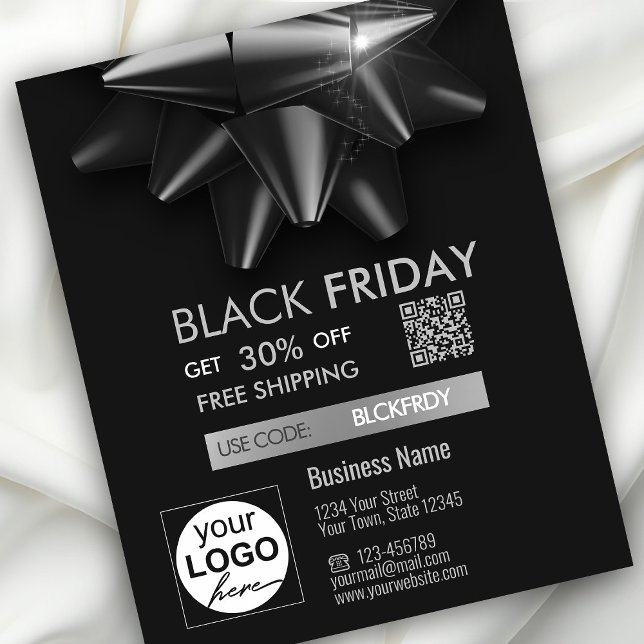 Black Friday Sale Grey Bow QR Code Discount Flyer (Creator Uploaded)