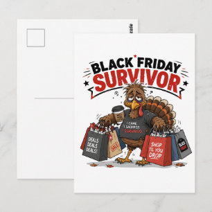 Black Friday Survivor Turkey Shopping Funny Humour Postcard