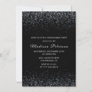 Black Friendsmas invitations Silver Glitter
