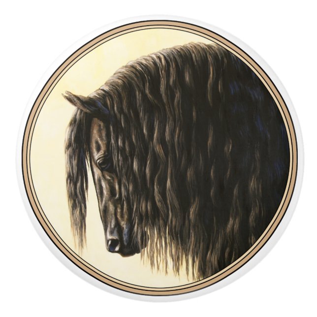 Black Friesian Draught Horse Ceramic Knob (Front)
