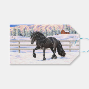 Black Friesian Draught Horse In Snow Gift Tags