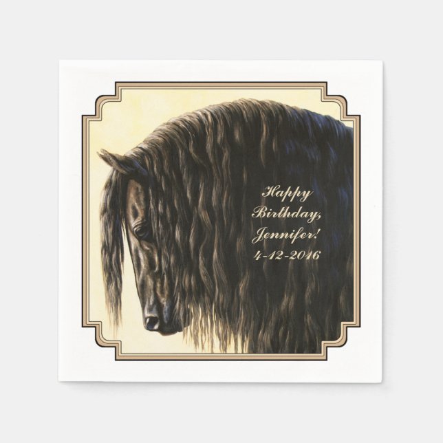 Black Friesian Draught Horse Napkin (Front)