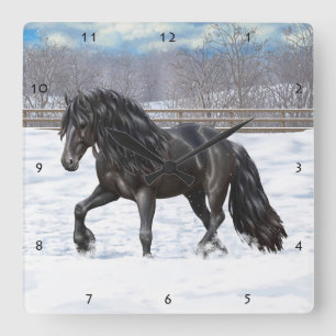 Black Friesian Draught   Horse Square Wall Clock