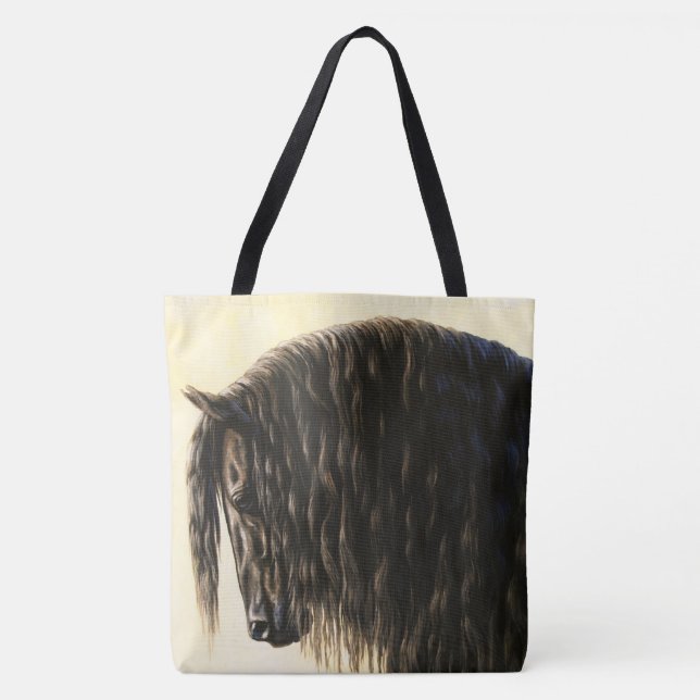 Black Friesian Draught Horse Tote Bag (Front)