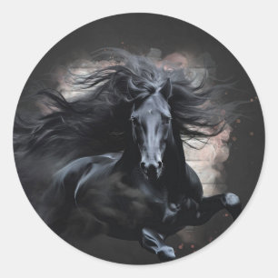 Black Friesian Horse Classic Round Sticker