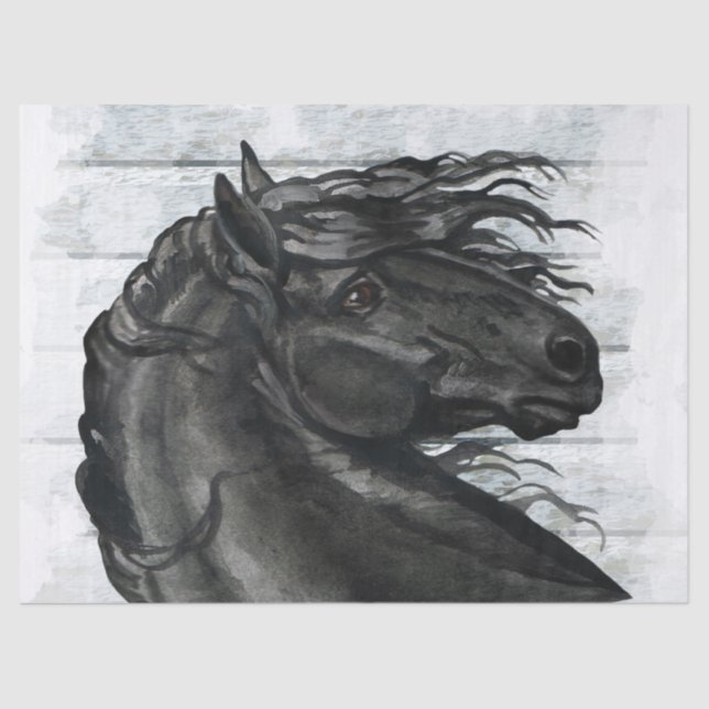 Black Friesian Horse Decoupage Tissue Paper (Front)