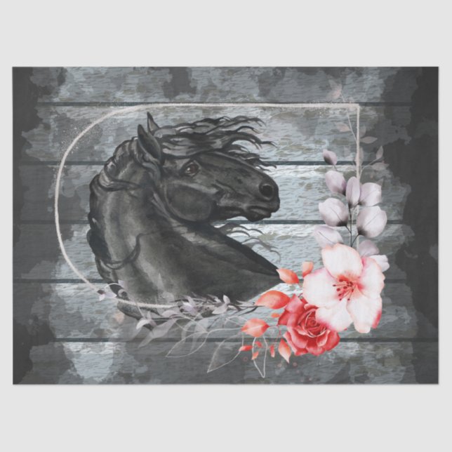 Black Friesian Horse Decoupage Tissue Paper (Front)