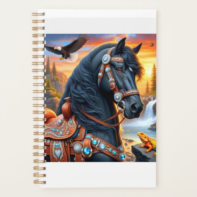 Black Friesian Horse Sunset Planner (Front)