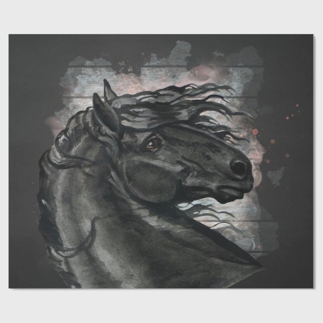 Black Friesian Horse Wrapping Paper (Flat)