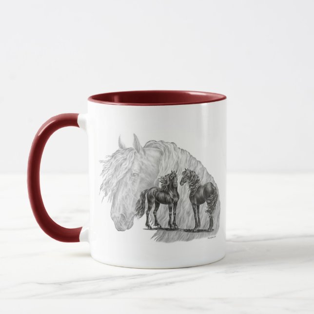 Black Friesian Horses Manes Tails Mug (Left)