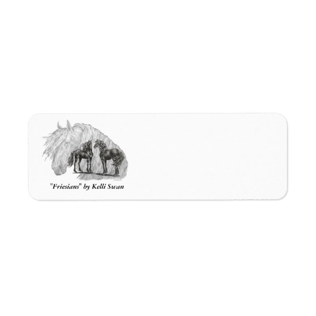 Black Friesian Horses Manes Tails Return Address Label (Front)