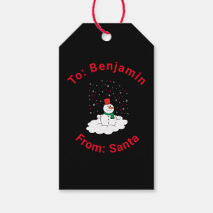 Black From Santa Custom Name Snowman Snowflakes Gift Tags